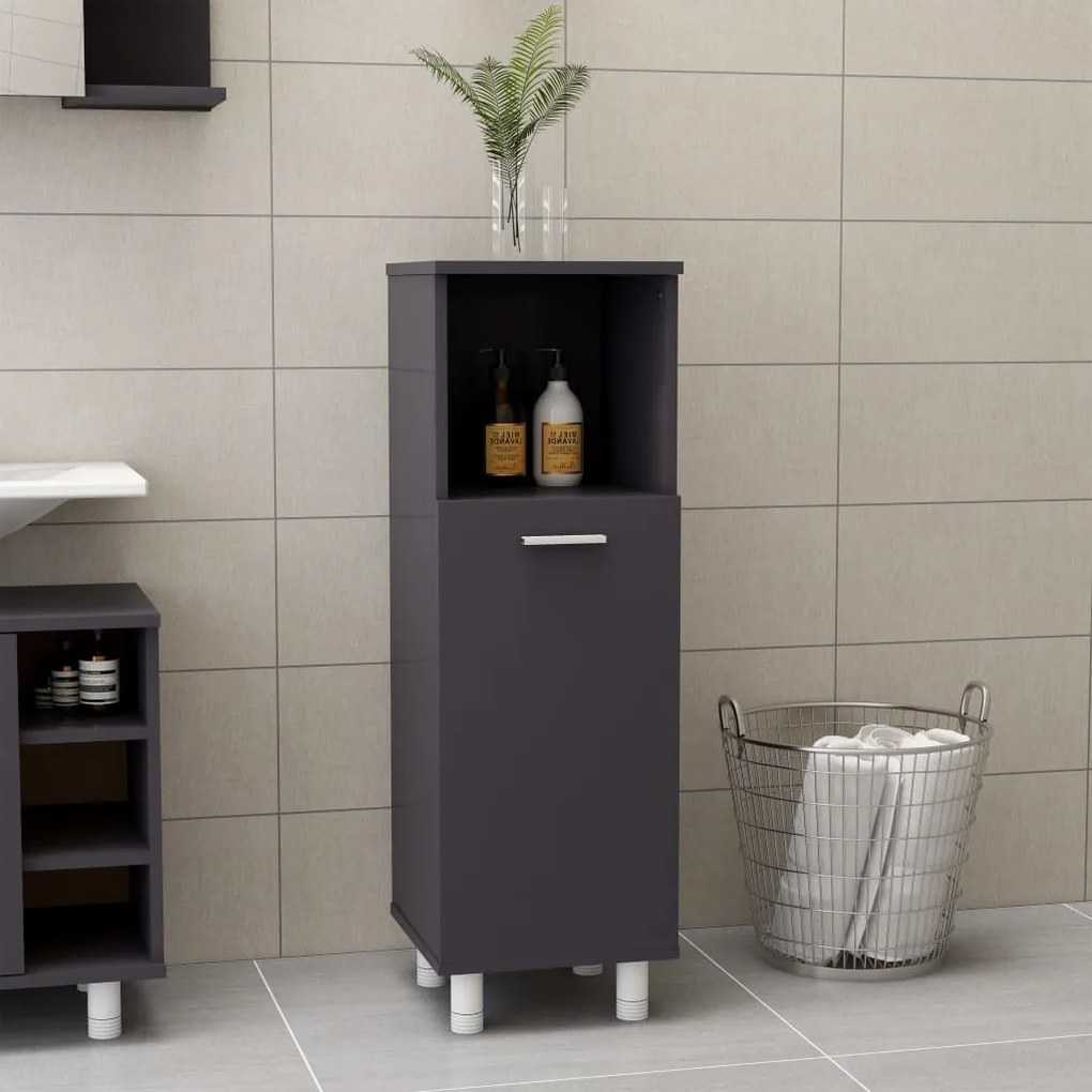 vidaXL Στήλη Μπάνιου Γυαλιστερό Γκρι 30 x 30 x 95 εκ. από Μοριοσανίδα