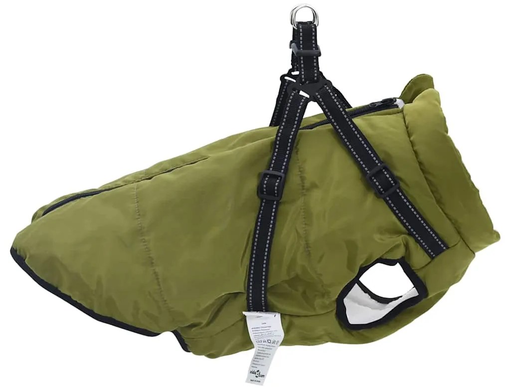 vidaXL Μπουφάν Σκύλου Στρατιωτικό Πράσινο 4XL Φλις και Πολυεστέρας