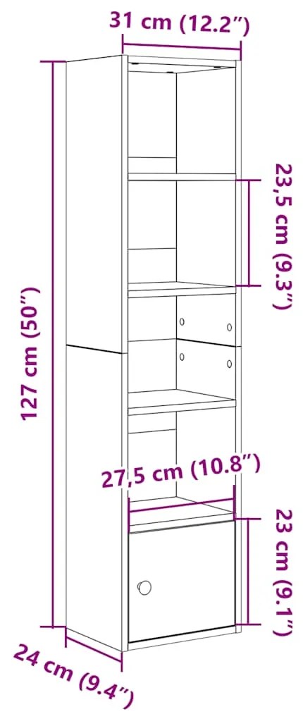 Βιβλιοθήκη Λευκή 31x24x127 εκ. από Επεξεργασμένο Ξύλο - Λευκό