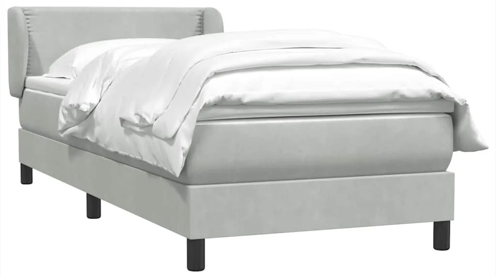 vidaXL Κρεβάτι Boxspring με Στρώμα Ανοιχτό Γκρι 80x210 εκ. Βελούδινο