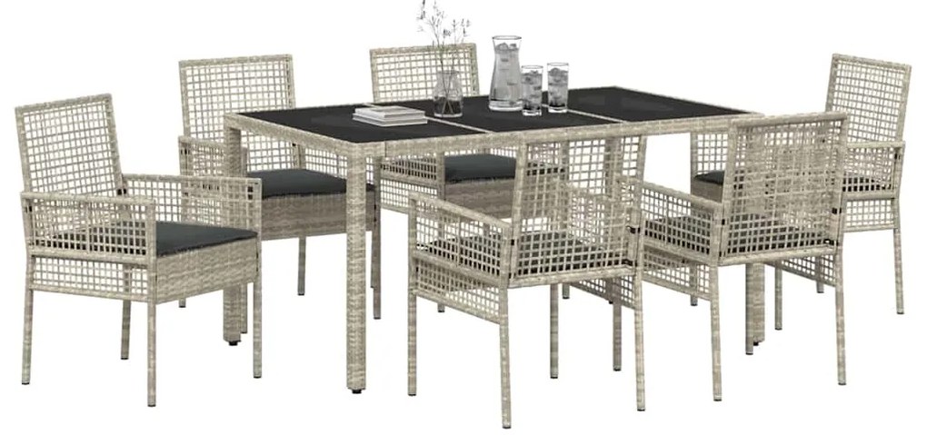 vidaXL Σέτ φαγητού για κήπο 7 pcs Ανοιχτό γκρι Πολυ ράταν