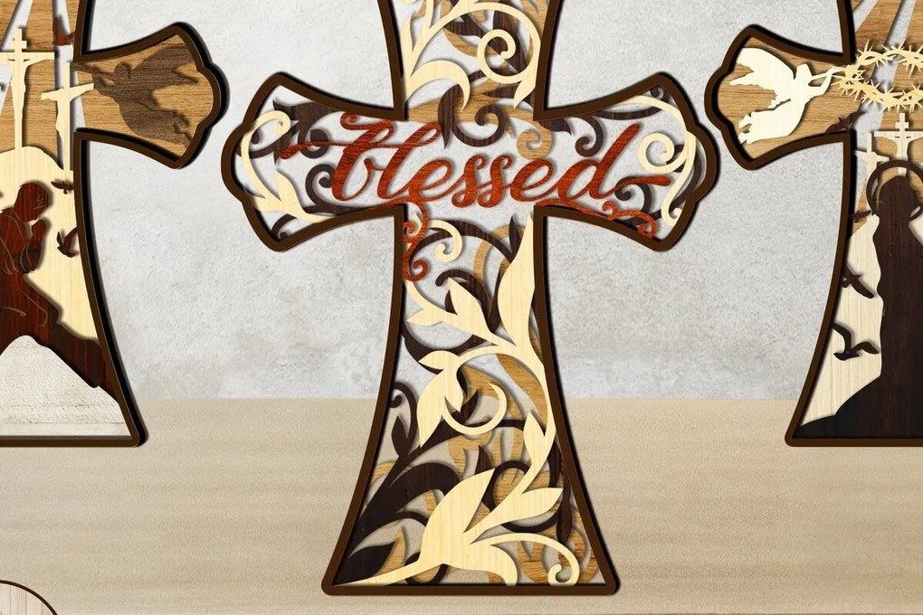 Σετ των 2 Intra απο ξύλο plywood 3mm-4mm πάχος - CROSS 3D Bundle Religious Layered  Δίασταση 9x12 cm INTRAFABR-30916008