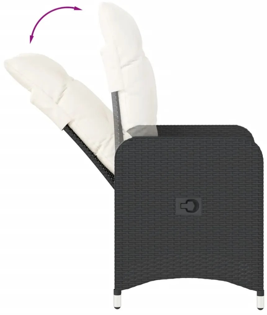 vidaXL Πολυθρόνες Κήπου Ανακλ/νες 2 τεμ. Μαύρες Συνθ. Ρατάν+Μαξιλάρια