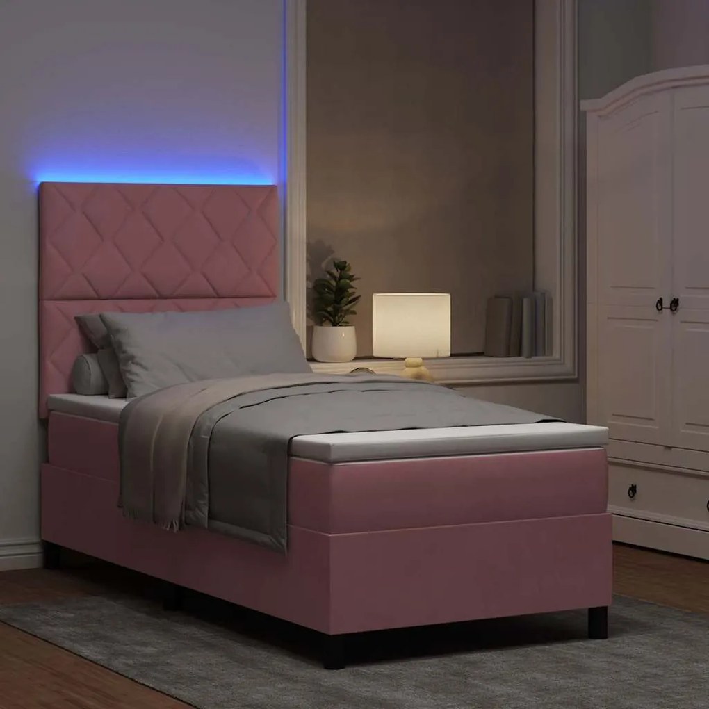 vidaXL Κρεβάτι με ελατήρια με στρώμα Ροζ 90 x 200 cm Βελούδο