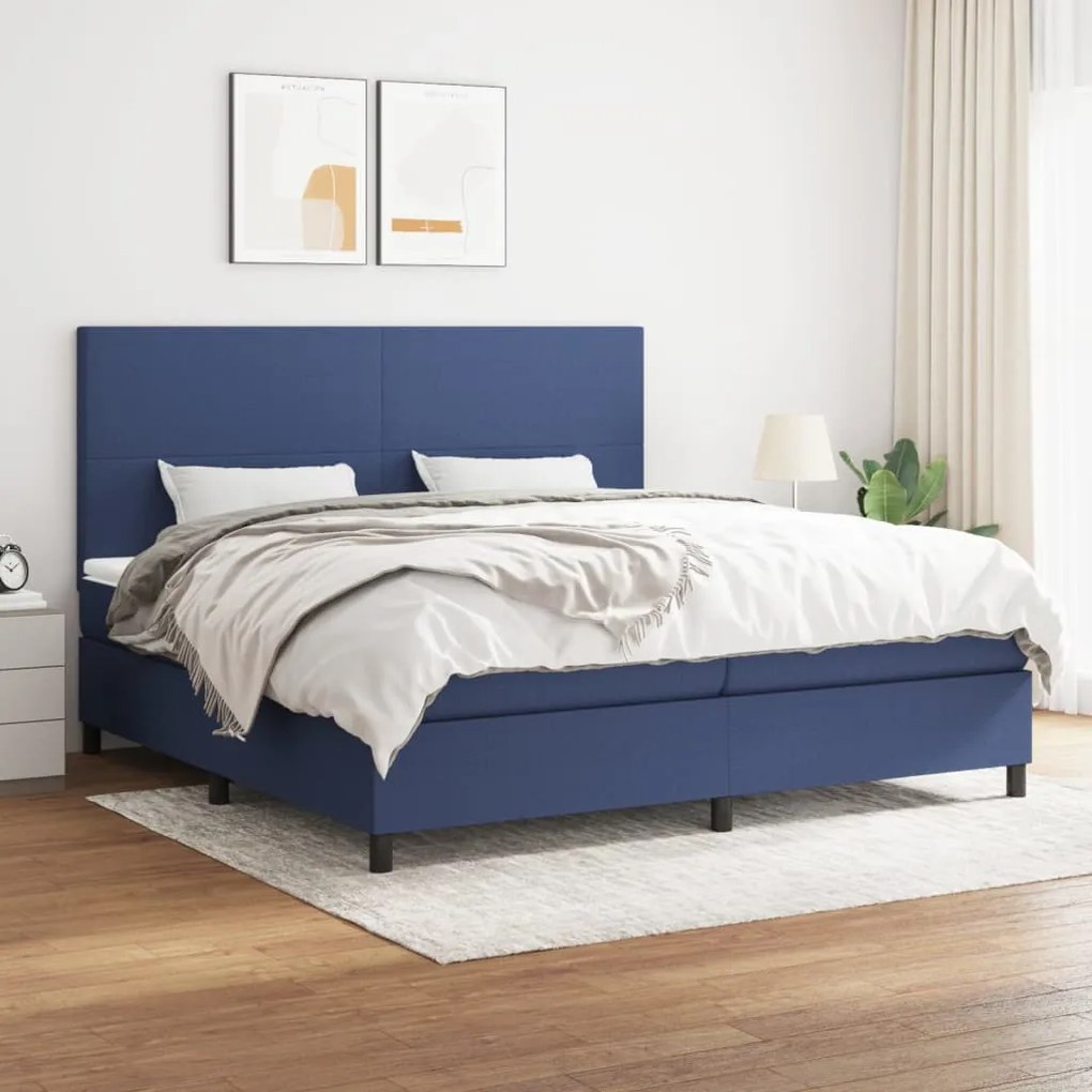 vidaXL Κρεβάτι Boxspring με Στρώμα Μπλε 200x200 εκ. Υφασμάτινο