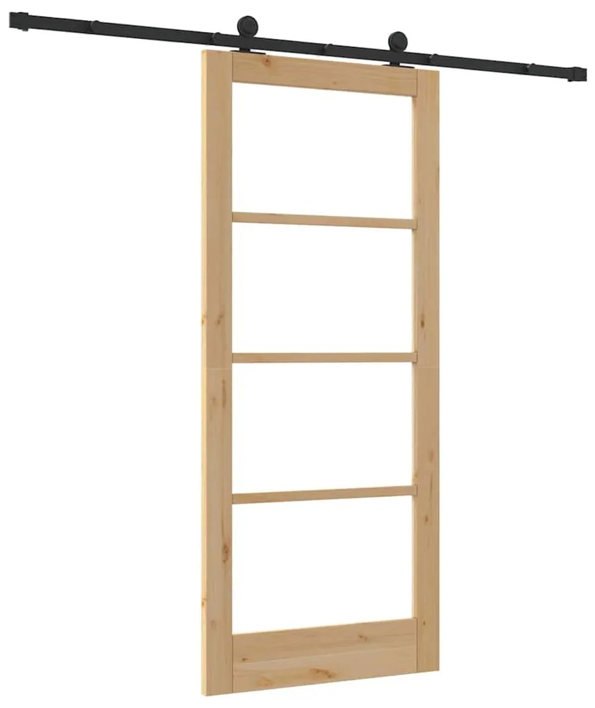 vidaXL Συρόμενη Πόρτα Χειροκίνητος Καφέ 86 x 198.5 cm Ξύλο και μέταλλο