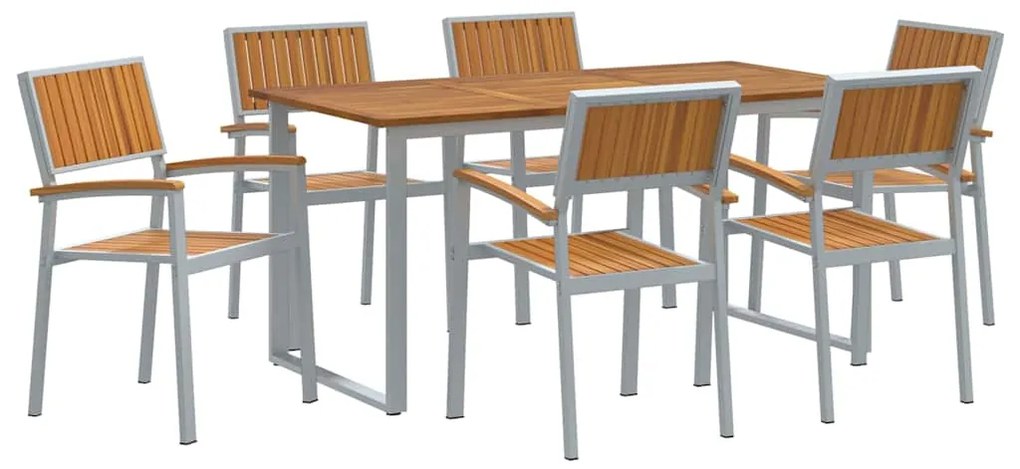 vidaXL Σέτ φαγητού για κήπο 7 pcs Γκρι και καφέ 160 x 80 x 75 cm