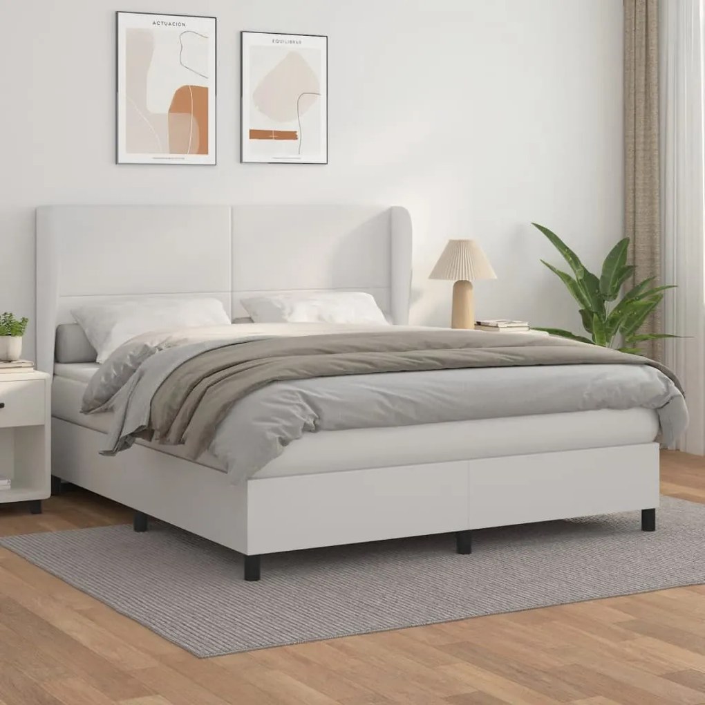 Κρεβάτι Boxspring με Στρώμα Λευκό 160x200εκ.από Συνθετικό Δέρμα