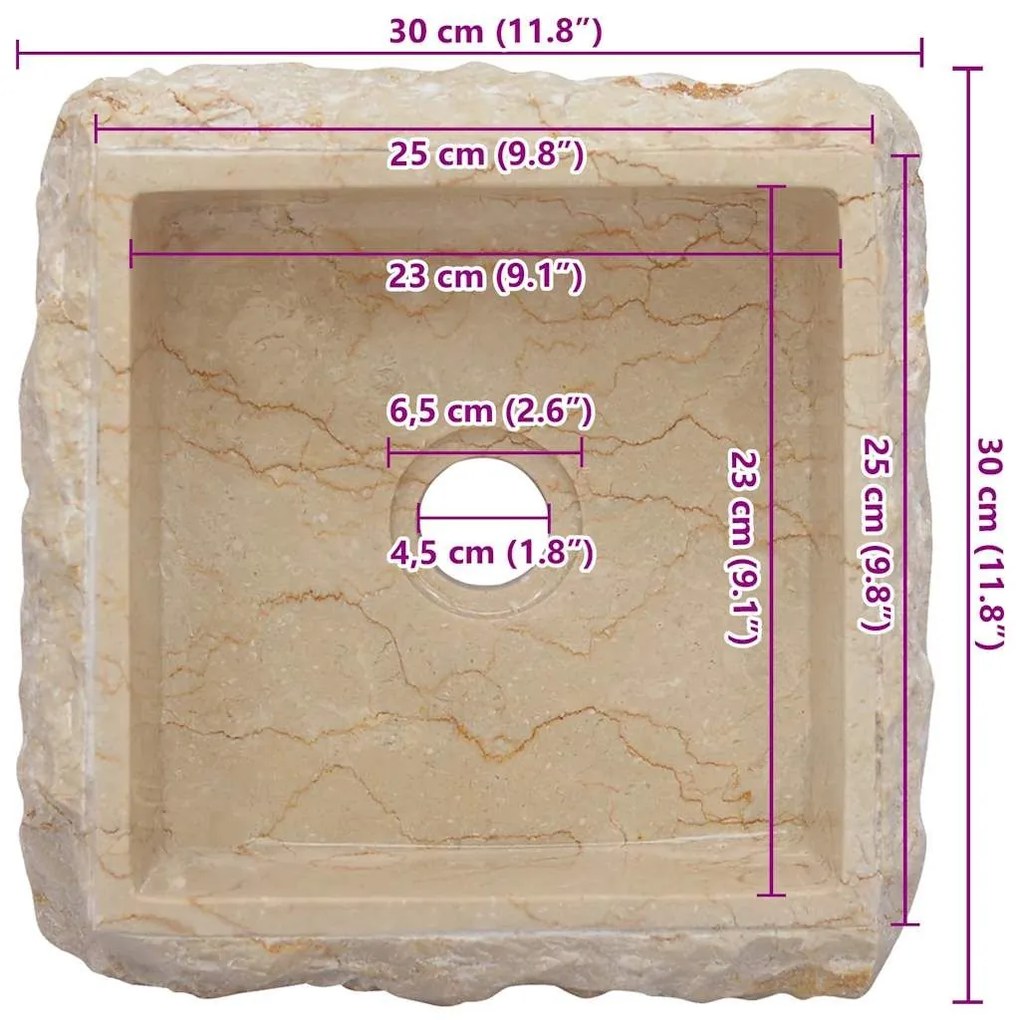 Νιπτήρας Κρεμ 30 x 30 x 13 εκ. Μαρμάρινος - Κρεμ