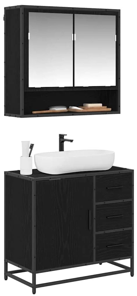 vidaXL Σετ Επίπλων Μπάνιου με ράφι 2 pcs Μαύρη Οξυά Επεξεργασμένο ξύλο