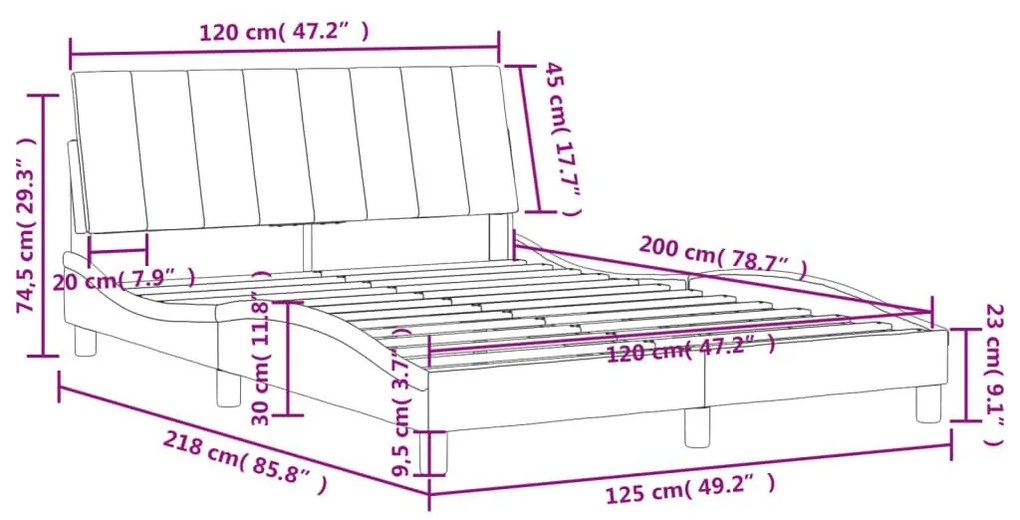 Κρεβάτι με Στρώμα Ανοιχτό Γκρι 120x200 εκ. Βελούδινο - Γκρι