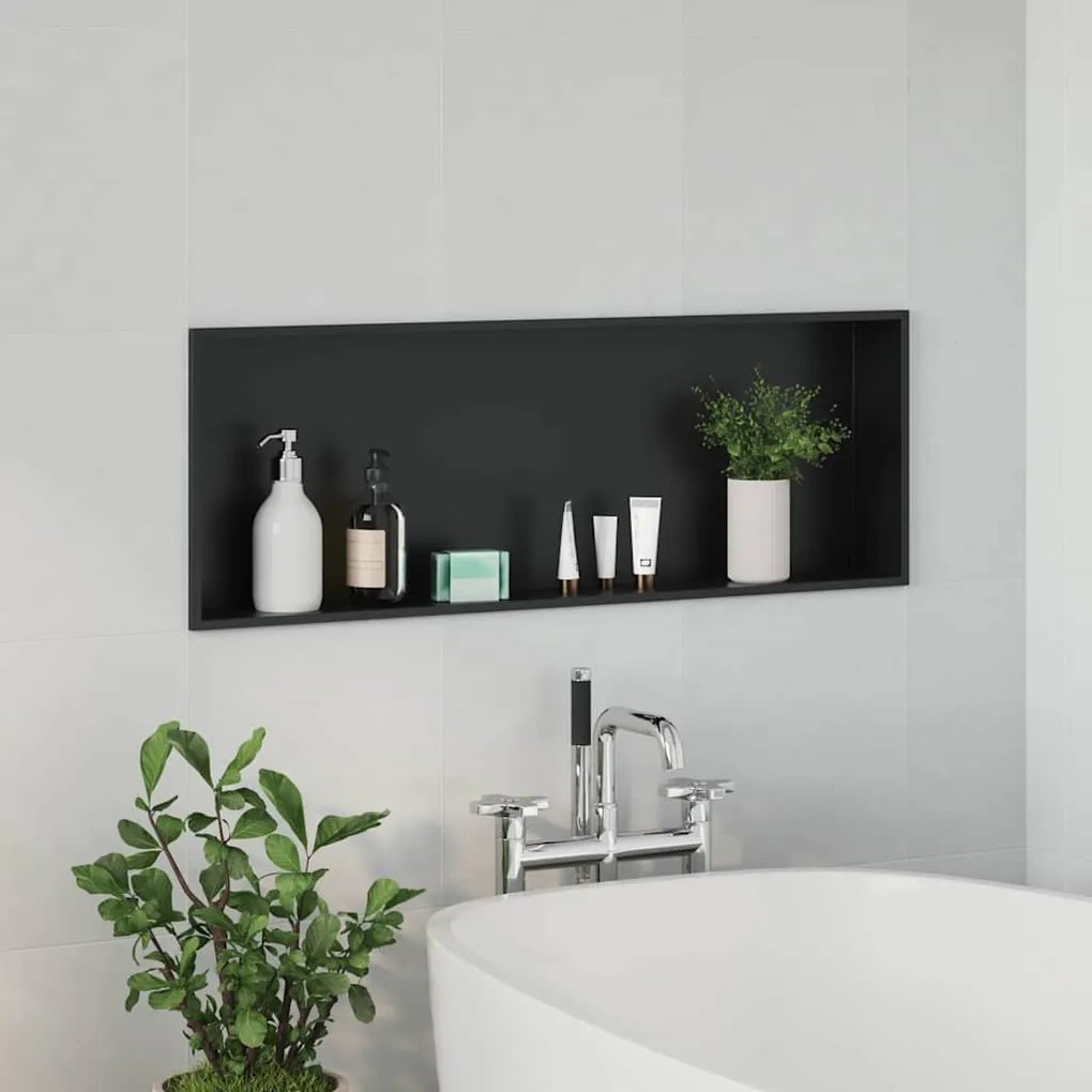 vidaXL Νίτσα Μπάνιου Μαύρο 90 x 30 x 9.5 εκ. Ανοξείδωτο ατσάλι