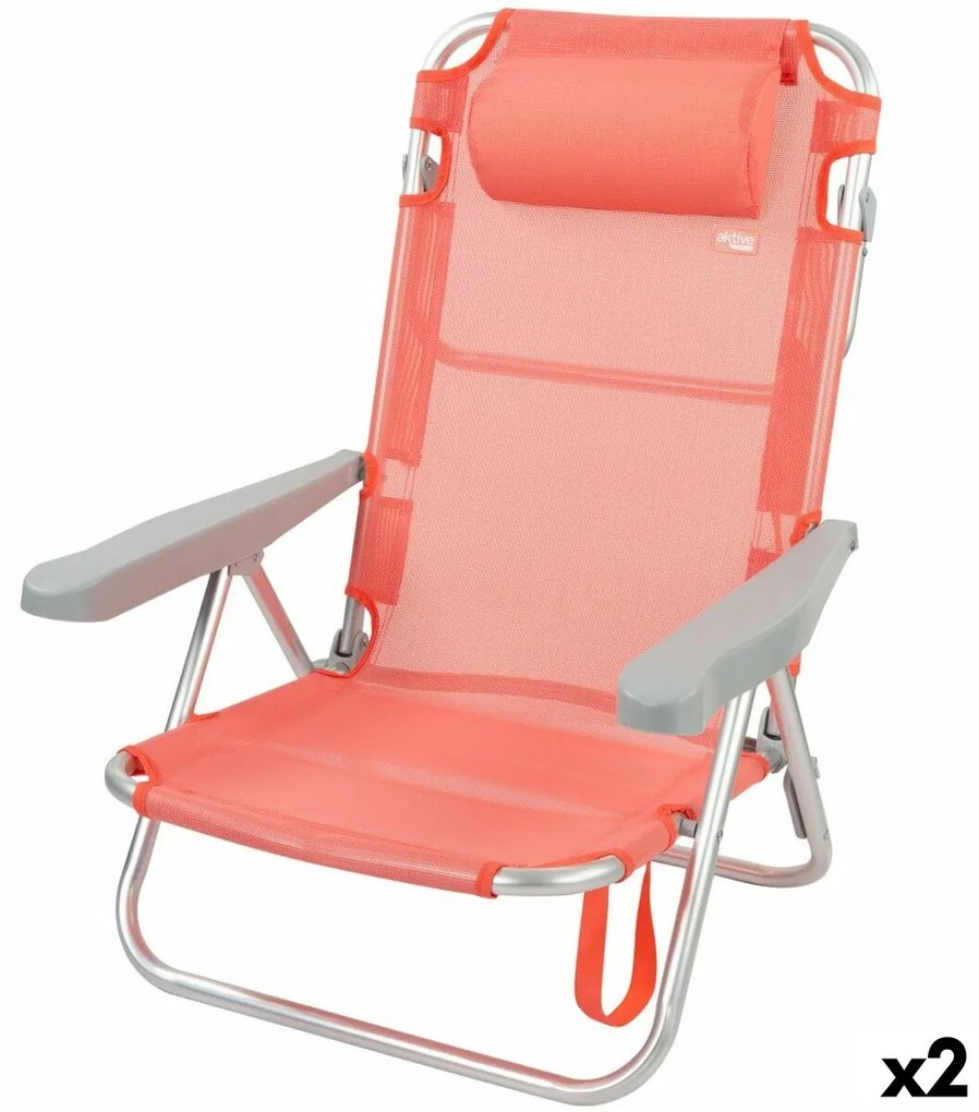 Αναδιπλούμενη Καρέκλα με Προσκέφαλο Aktive Flamingo Κοράλι 48 x 84 x 46 cm (x2)