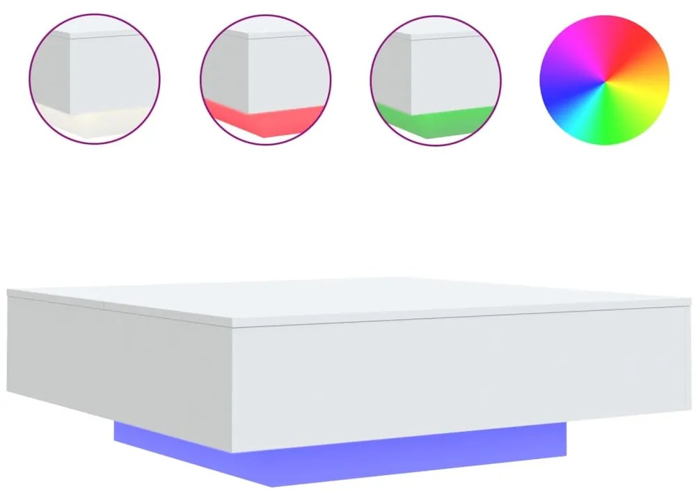 vidaXL Τραπεζάκι Σαλονιού με Φώτα LED Λευκό 100x100x31 εκ.