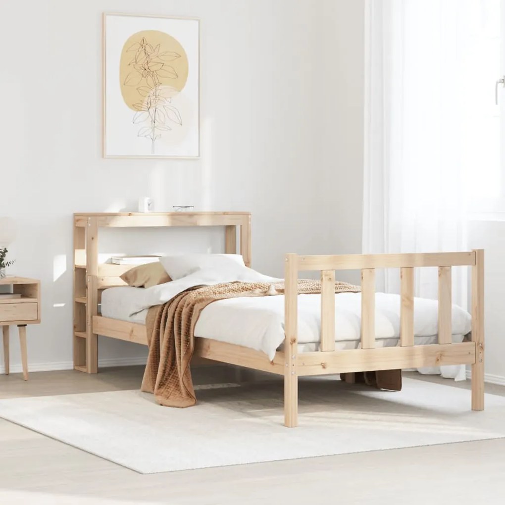 vidaXL Σκελετός Κρεβατιού Χωρίς Στρώμα 75x190 εκ Μασίφ Ξύλο Πεύκου