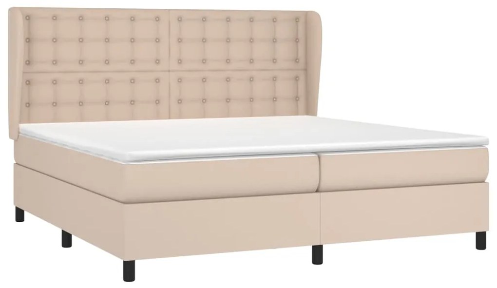 Κρεβάτι Boxspring με Στρώμα Καπουτσίνο 200x200εκ.από Συνθ.Δέρμα - Καφέ