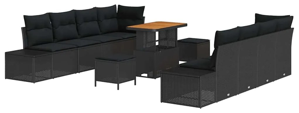vidaXL Σετ Καναπέ Κήπου με μαξιλάρι 11 pcs Μαύρο Πολυ ράταν