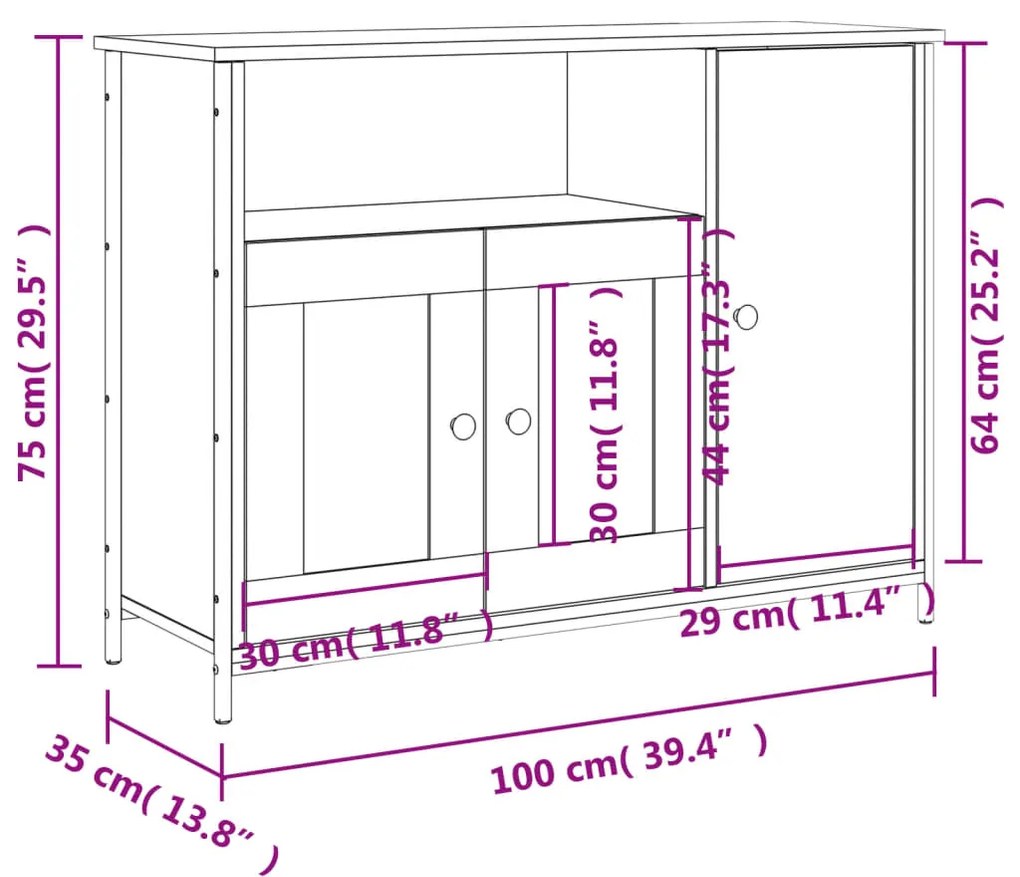 Ντουλάπι Sonoma Δρυς 100 x 35 x 75 εκ. από Επεξεργασμένο Ξύλο - Καφέ