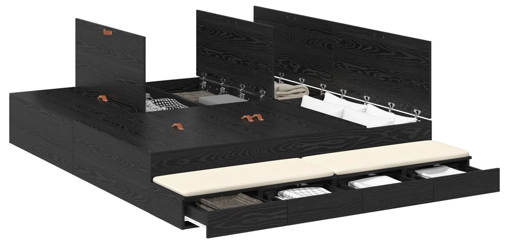 vidaXL Κρεβάτι αποθήκευσης Μαύρη Δρυς 180x200 εκ
