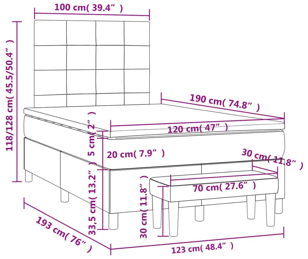 Κρεβάτι Boxspring με Στρώμα Σκούρο Καφέ 120x190 εκ Υφασμάτινο 3270407