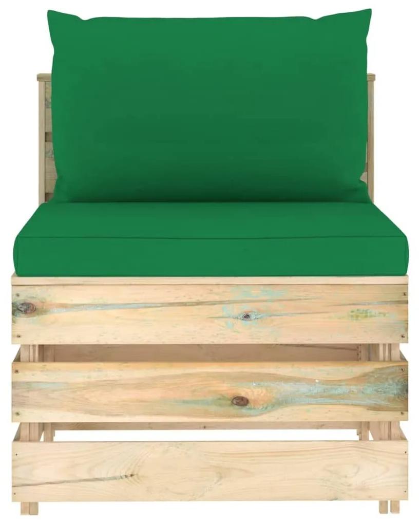 Καναπές Μεσαίος Τμηματικός Πράσινο Εμποτισμένο Ξύλο +Μαξιλάρια - Πράσινο