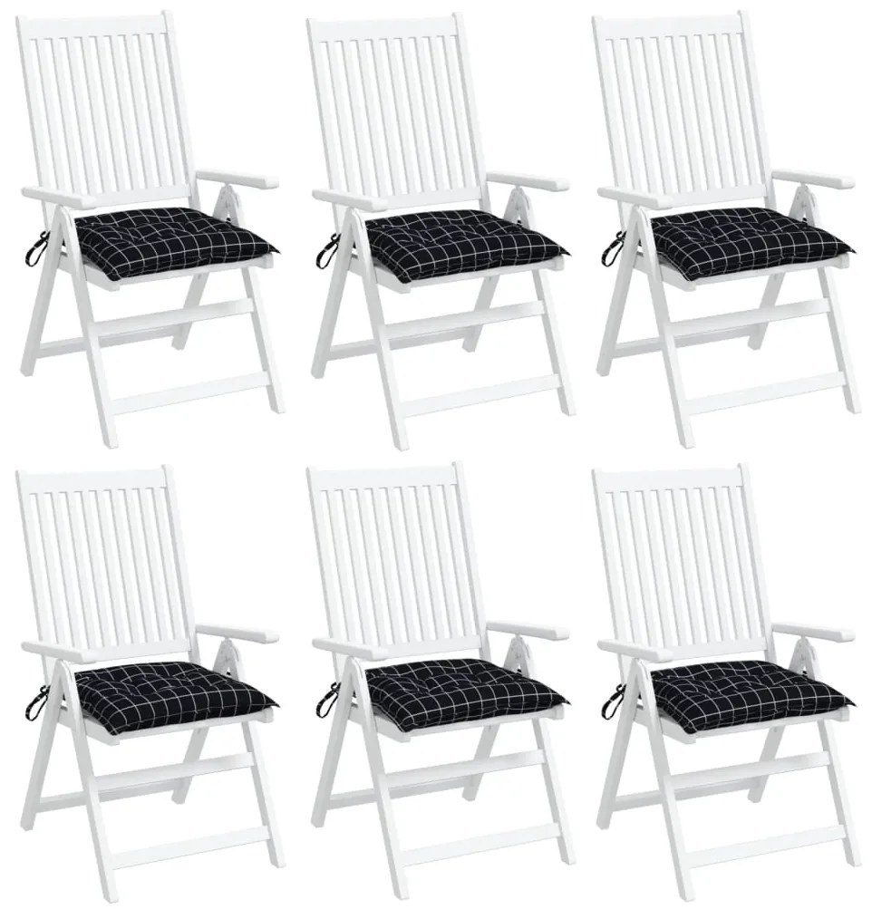 vidaXL Μαξιλάρια Καρέκλας 6 τεμ. Μαύρο Καρό 50 x 50 x 7 εκ. Υφασμάτινα