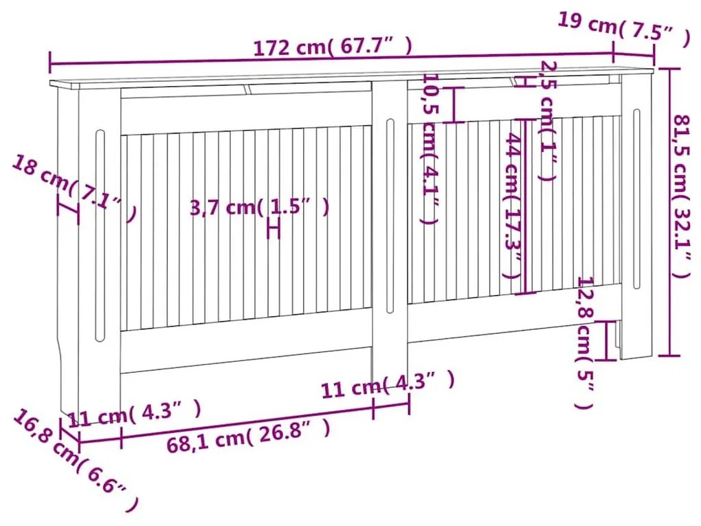 Κάλυμμα Καλοριφέρ Μαύρο 172 x 19 x 81,5 εκ. από MDF - Μαύρο