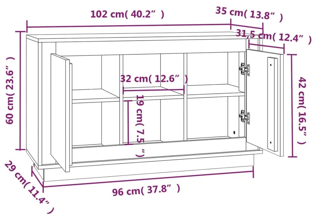 Ντουλάπι Γκρι Sonoma 102x35x60 εκ. από Επεξεργασμένο Ξύλο - Γκρι