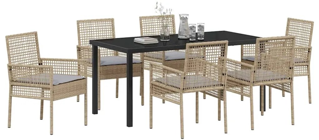vidaXL Σέτ φαγητού για κήπο με μαξιλάρι 7 pcs Μπεζ συνθετικό ρατάν