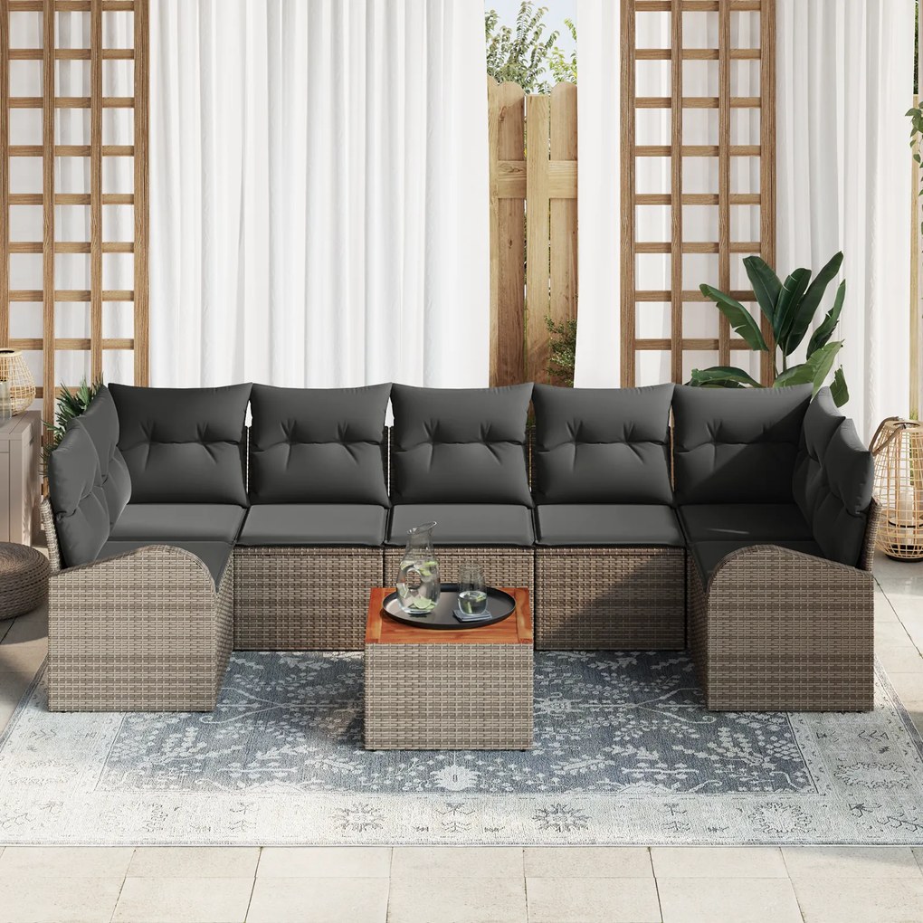 vidaXL Σετ Καναπέ Κήπου 8 pcs Γκρι Μεγάλο Ράφτι, Πολυεστέρας, Ξύλο