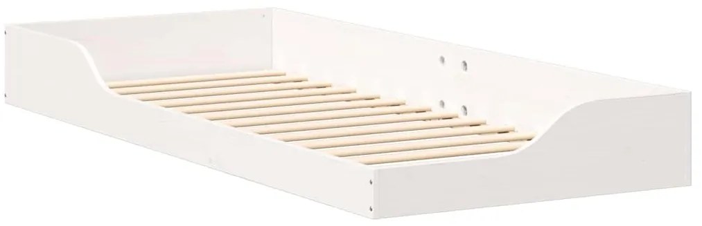 vidaXL Κρεβάτι δαπέδου Λευκό 100 x 220 cm Μασίφ ξύλο πεύκου
