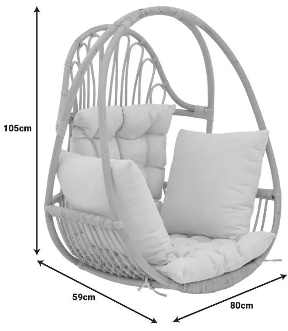 Κρεμαστή κούνια Jorg φυσικό rattan-κρεμ μαξιλάρι 80x59x105εκ 80x59x105 εκ.