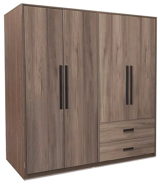 Intrahome Ντουλάπα ρούχων Edritte Intrahome τετράφυλλη με συρτάρια ανοιχτό καρυδί 160x52x195εκ | SKU: INTRAPA-183111109