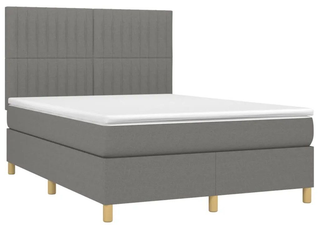 vidaXL Κρεβάτι Boxspring με Στρώμα & LED Σκ.Γκρι 140x190εκ. Υφασμάτινο