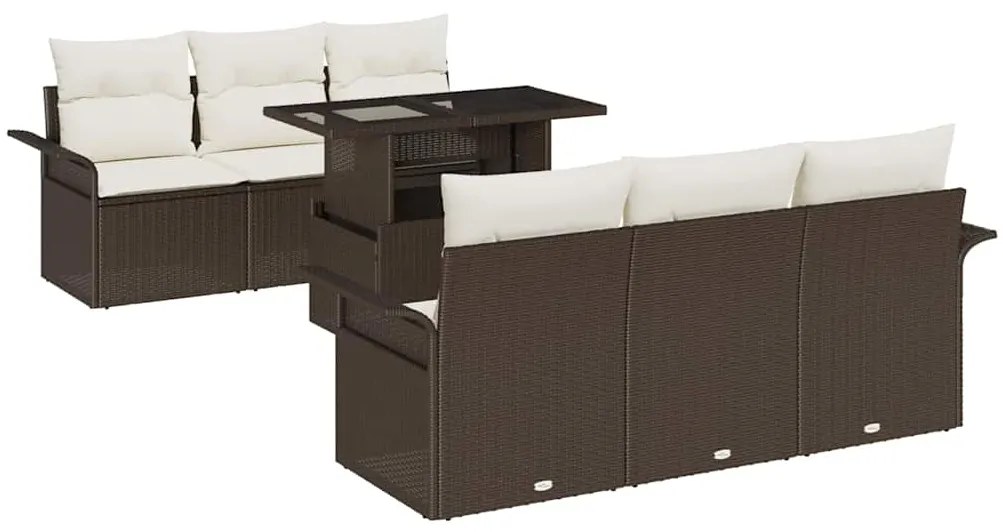 vidaXL Σετ Καναπέ Κήπου με μαξιλάρι 7 pcs Καφέ Πολυ ράταν