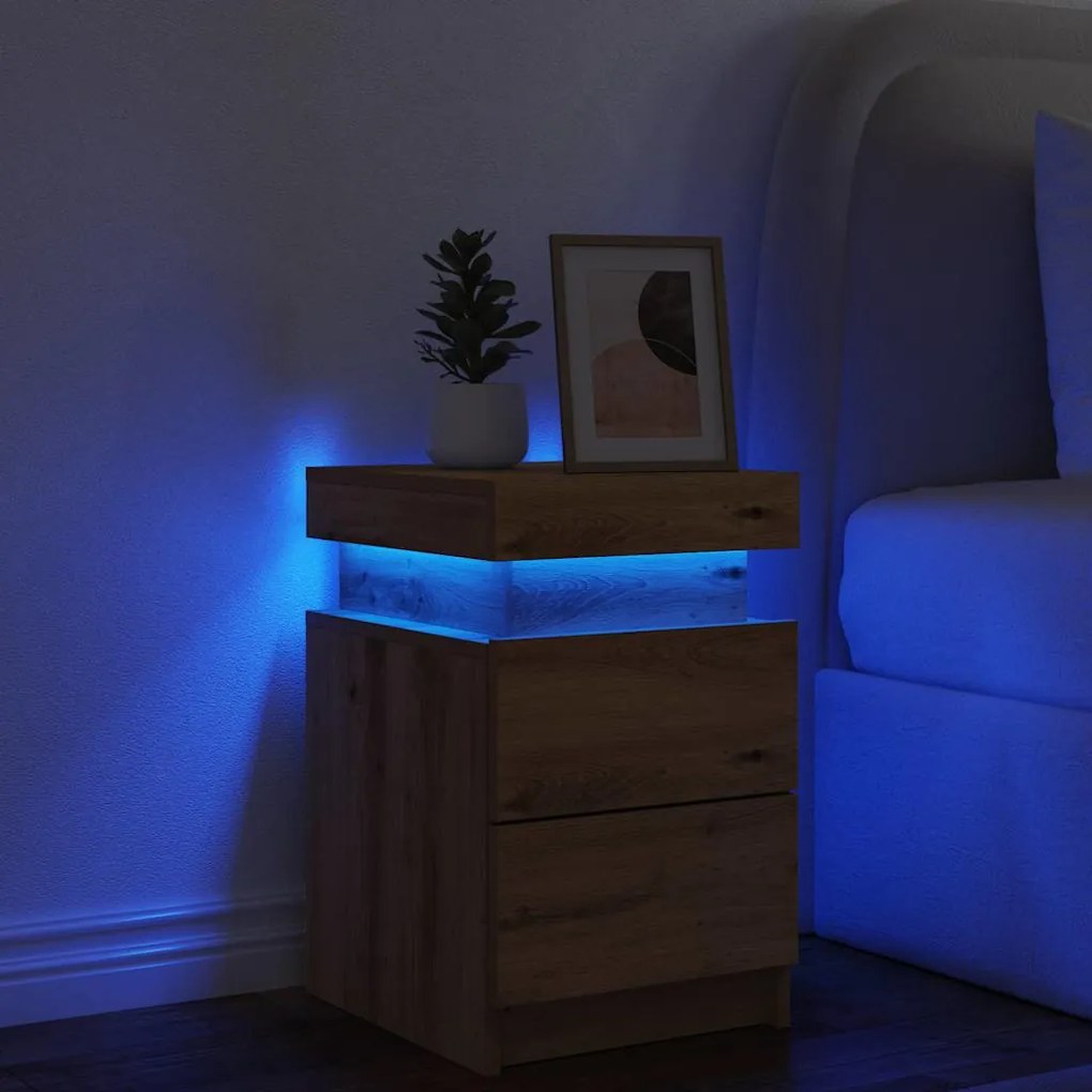 vidaXL Κομοδίνο με LED Αρτισιανή Δρυς 35x39x55 εκ. Επεξ. Ξύλο