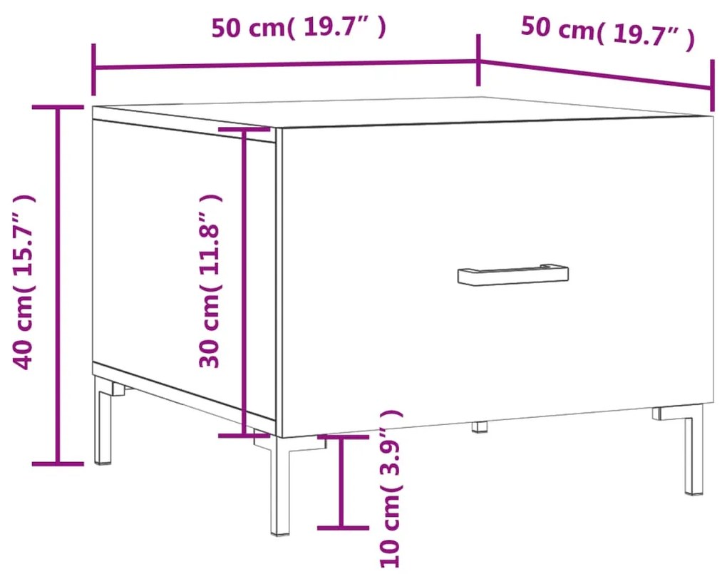 Τραπεζάκι Σαλονιού Γυαλ. Λευκό 50 x 50 x 40 εκ. Επεξεργ. Ξύλο - Λευκό