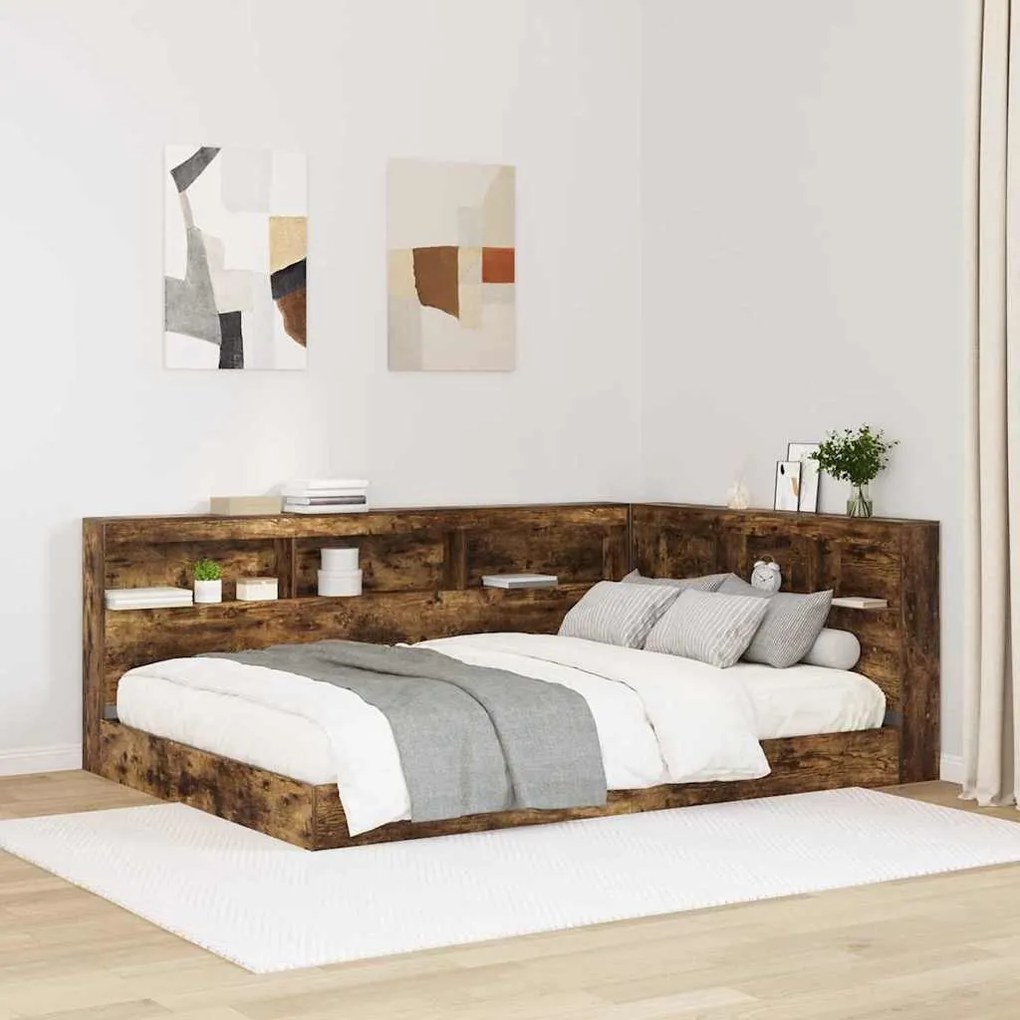 vidaXL Βιβλιοθήκη Κρεβατιού με ράφι 2 pcs Καπνιστή δρυς 160 x 200 cm