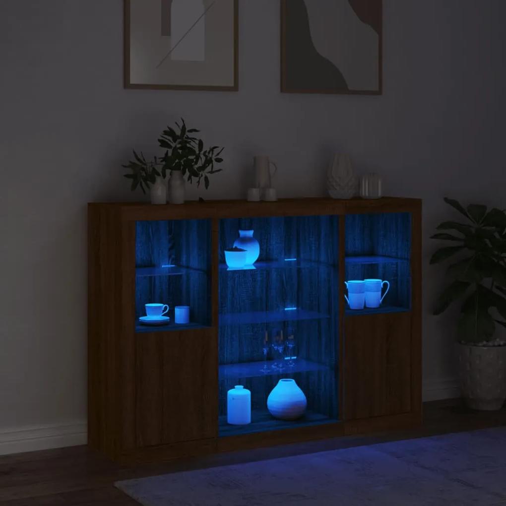 vidaXL Μπουφέδες με Φώτα LED 3 τεμ. Καφέ Δρυς από Επεξεργασμένο Ξύλο