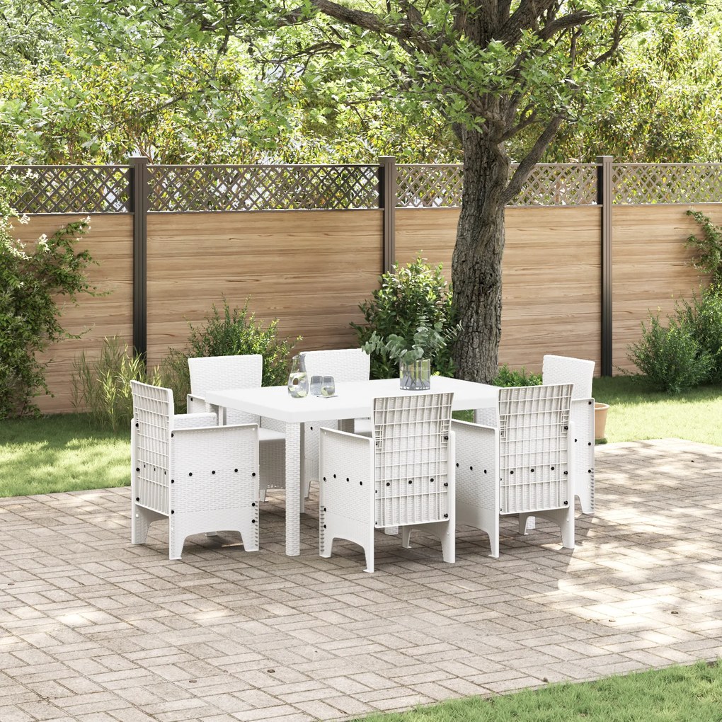 vidaXL Σετ Γευμάτων Κήπου 7 pcs Λευκό Ψάθα / Πολυεστέρας