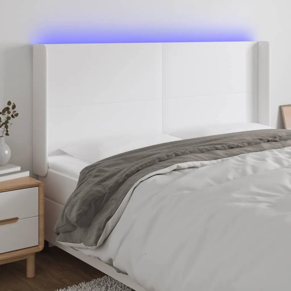 Κεφαλάρι Κρεβατιού LED Λευκό 203x16x118/128 εκ. Συνθετ. Δέρμα 3123877