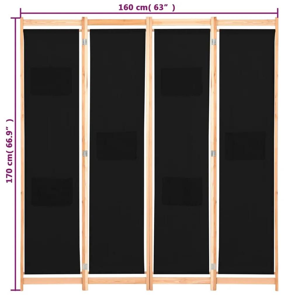 Διαχωριστικό Δωματίου με 4 Πάνελ Μαύρο 160x170x4 εκ. Υφασμάτινο - Μαύρο