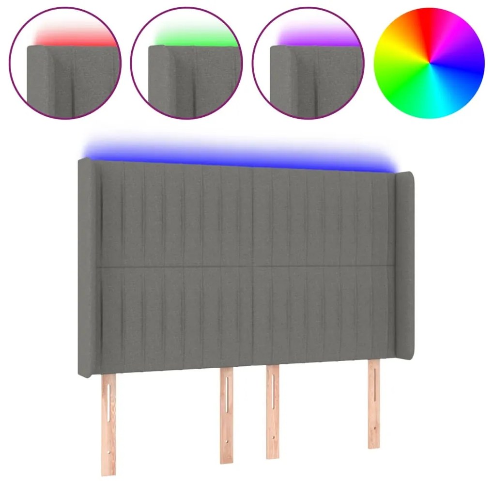 vidaXL Κεφαλάρι Κρεβατιού LED Σκούρο Γκρι 147x16x118/128εκ. Υφασμάτινο