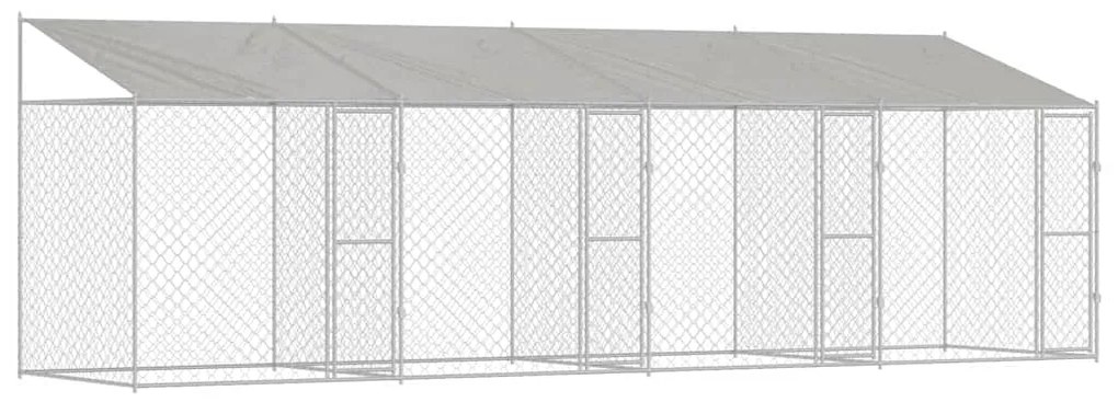 vidaXL Κλουβί Σκυλιού με Στέγη Ασημί 800 x 200 x 258 εκ Χάλυβας και PE