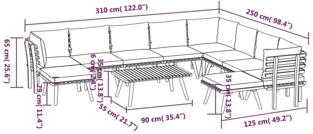 Σαλόνι Κήπου Σετ 11Τεμαχίων από Μασίφ Ξύλο Ακακίας με Μαξιλάρια - Καφέ