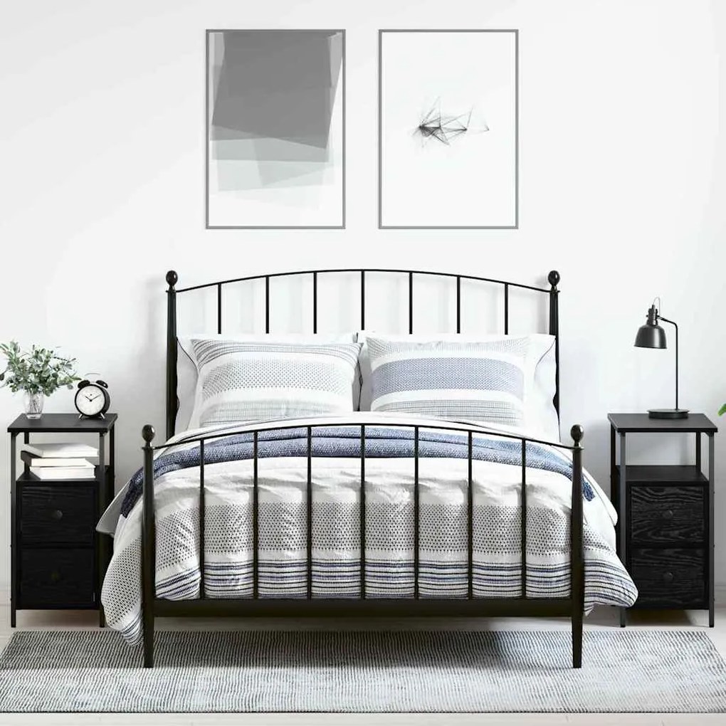 Κομοδίνο 2 pcs Μαύρη δρυς 30 x 60 x 60 εκ. Επεξεργασμένο ξύλο