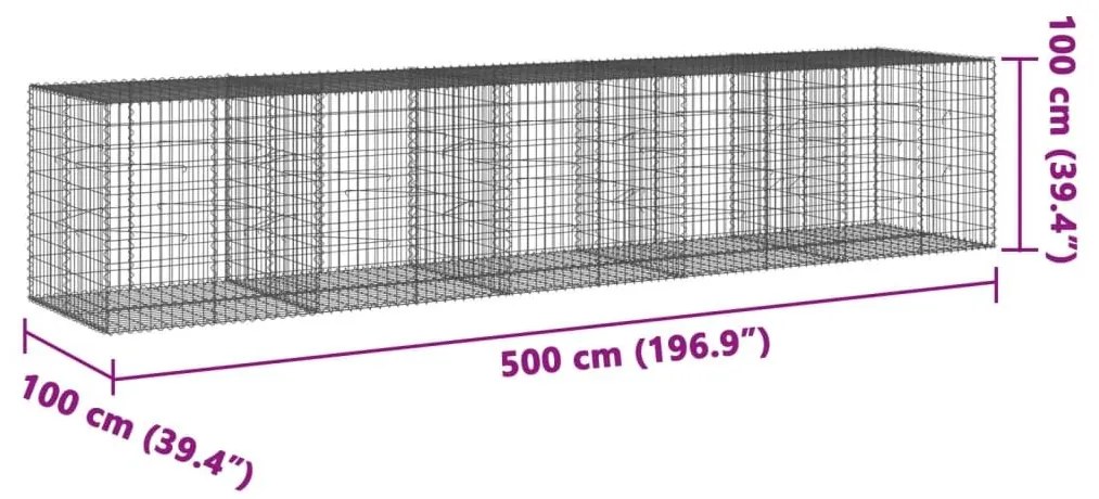 Συρματοκιβώτιο με Κάλυμμα 500x100x100εκ από Γαλβανισμένο Χάλυβα - Ασήμι