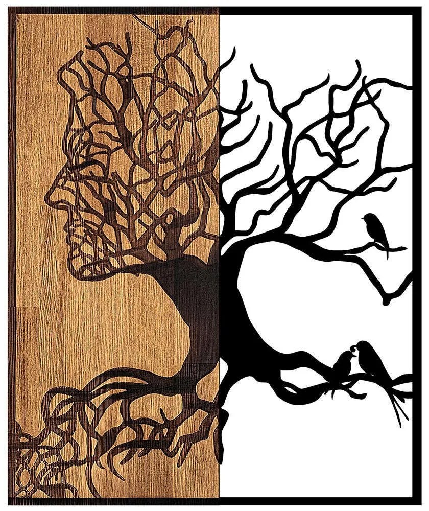 Διακοσμητικό Τοίχου Tree Man 899SKL2298 49x3x58cm Walnut-Black Wallity Μέταλλο,Ξύλο