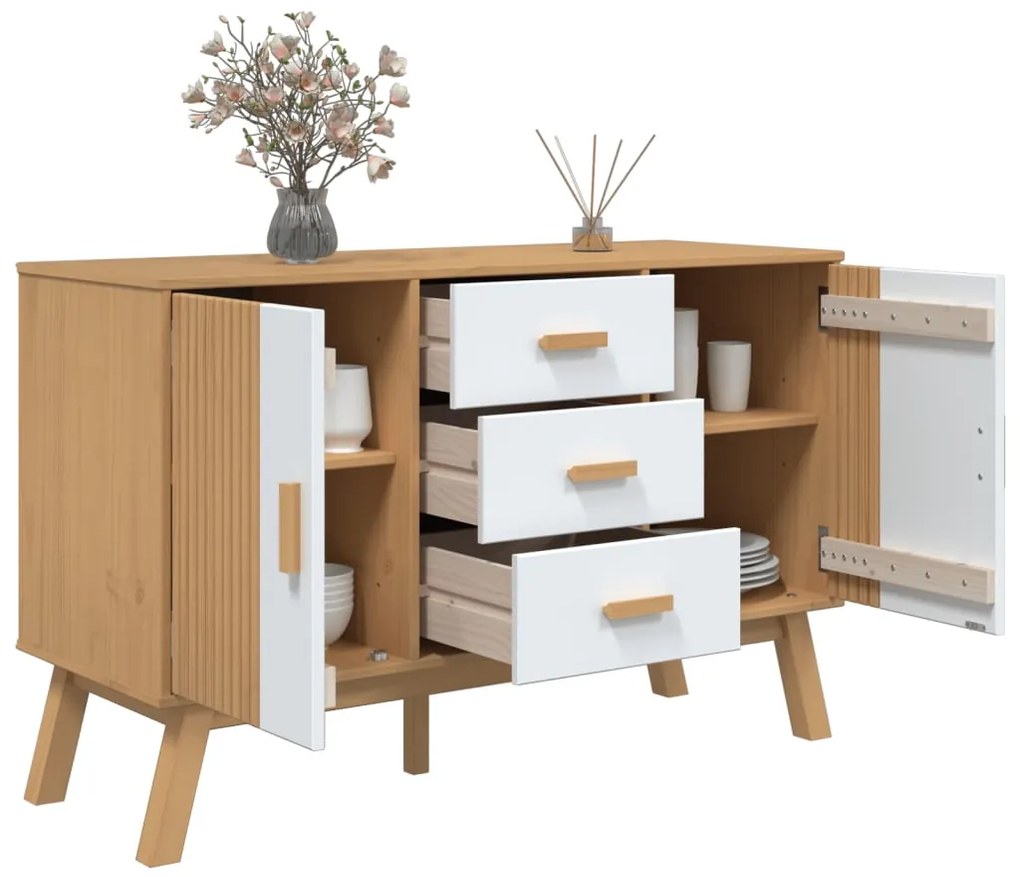 vidaXL Μπουφές OLDEN Λευκό &amp; Καφέ 114x43x73,5 εκ. Μασίφ Ξύλο Πεύκου