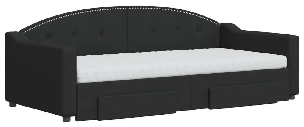 vidaXL Καναπές Κρεβάτι Συρόμενος Μαύρο 90x190 εκ. Ύφασμα &amp; Συρτάρια